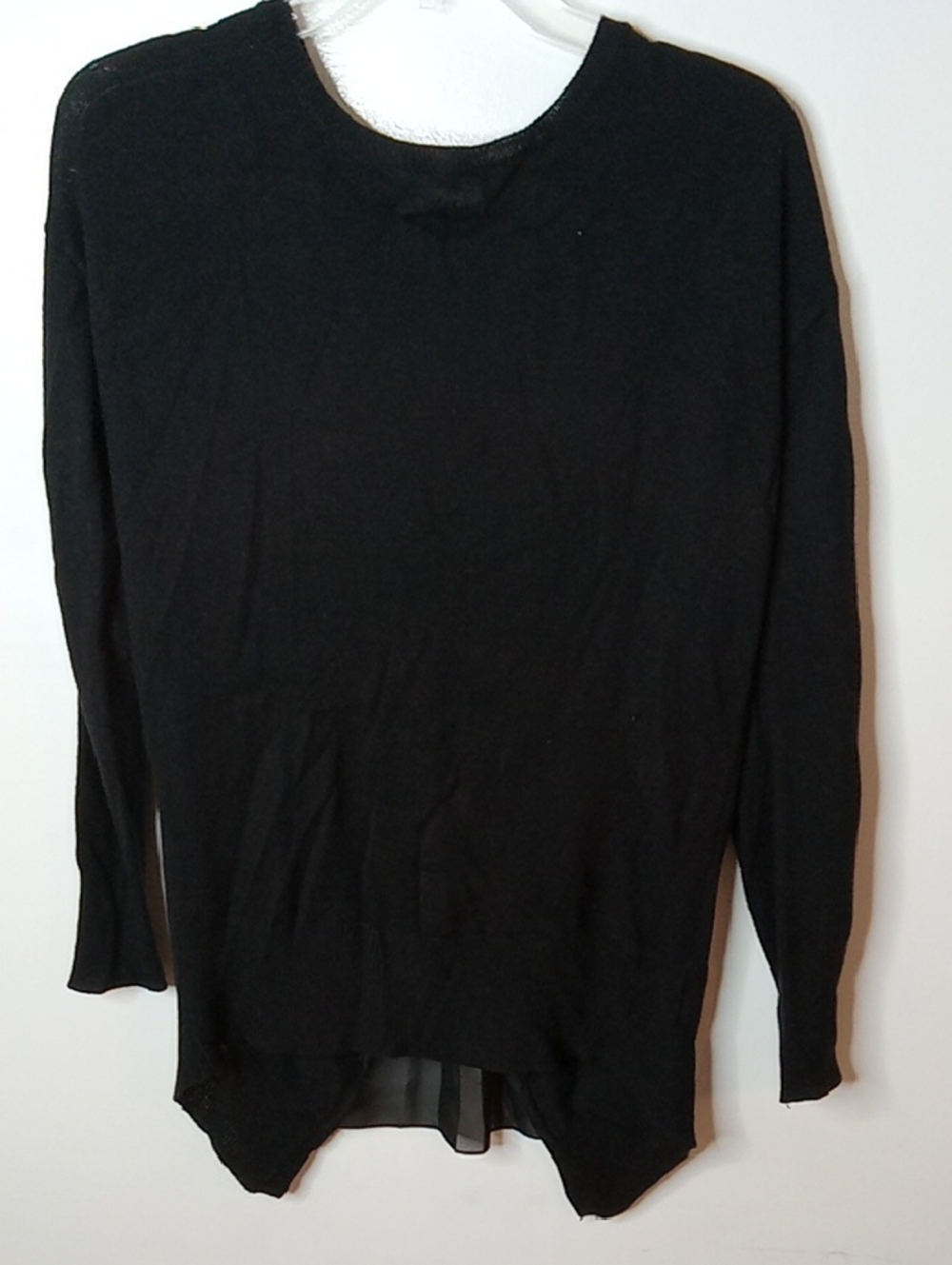 RD Style Black Women's Crewneck Sweater with Layered Hem